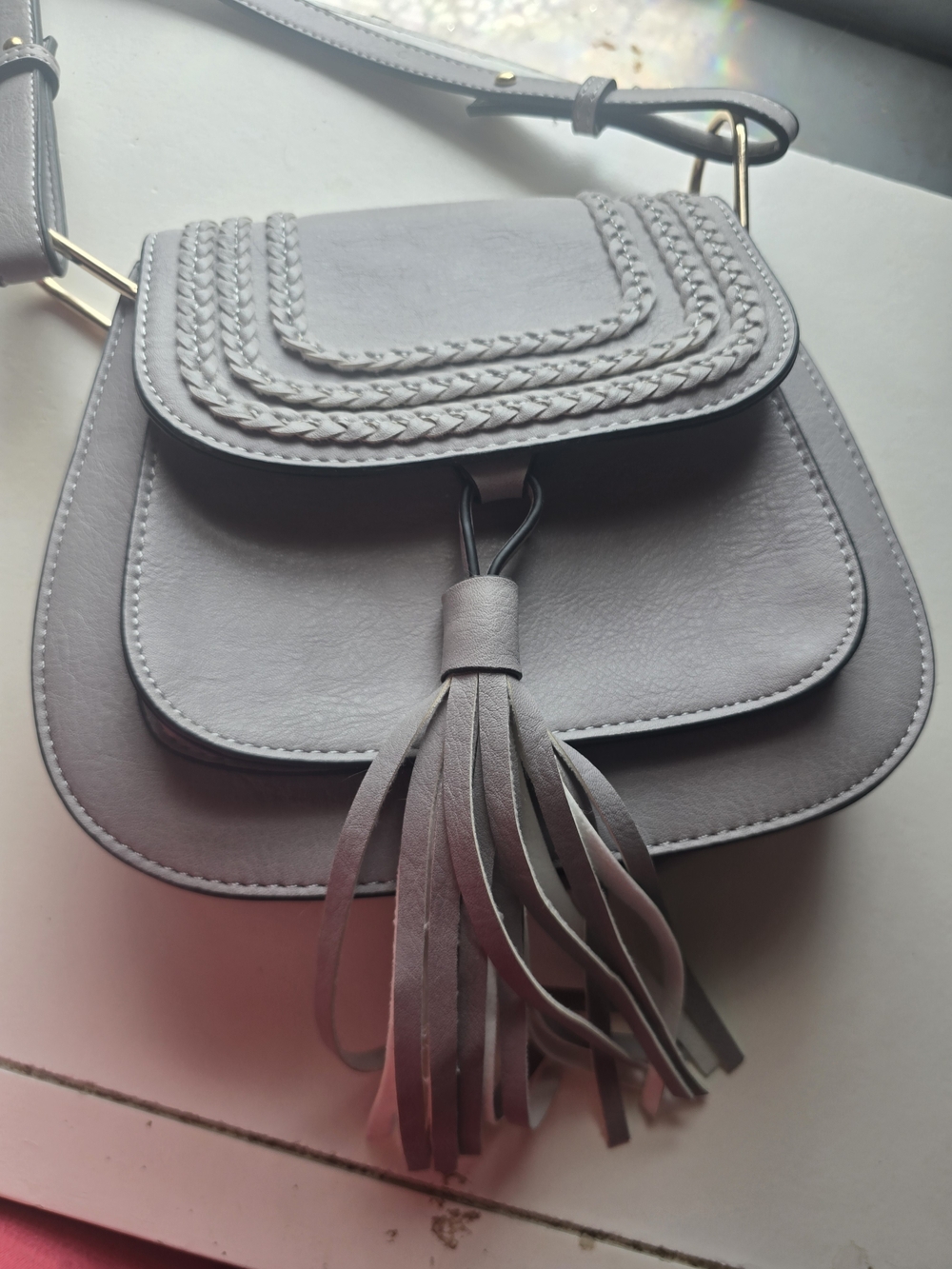 Women’s Braided Flap Crossbody Bag - Light Gray